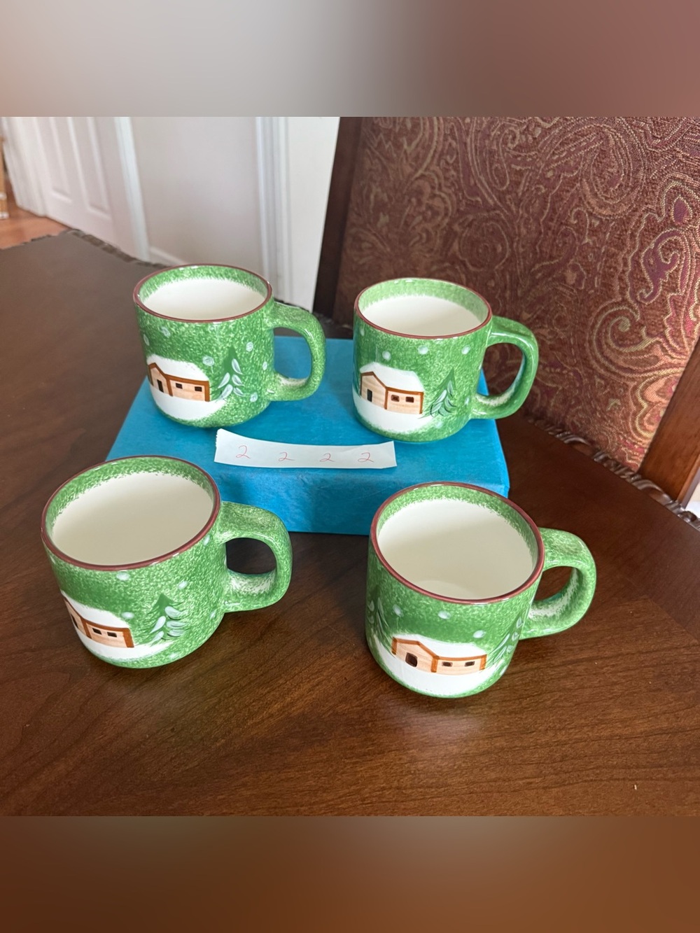 Set of 4 VTG The Cellar LOG CABIN Christmas Holiday Coffee / Tea Mugs 2000 #2